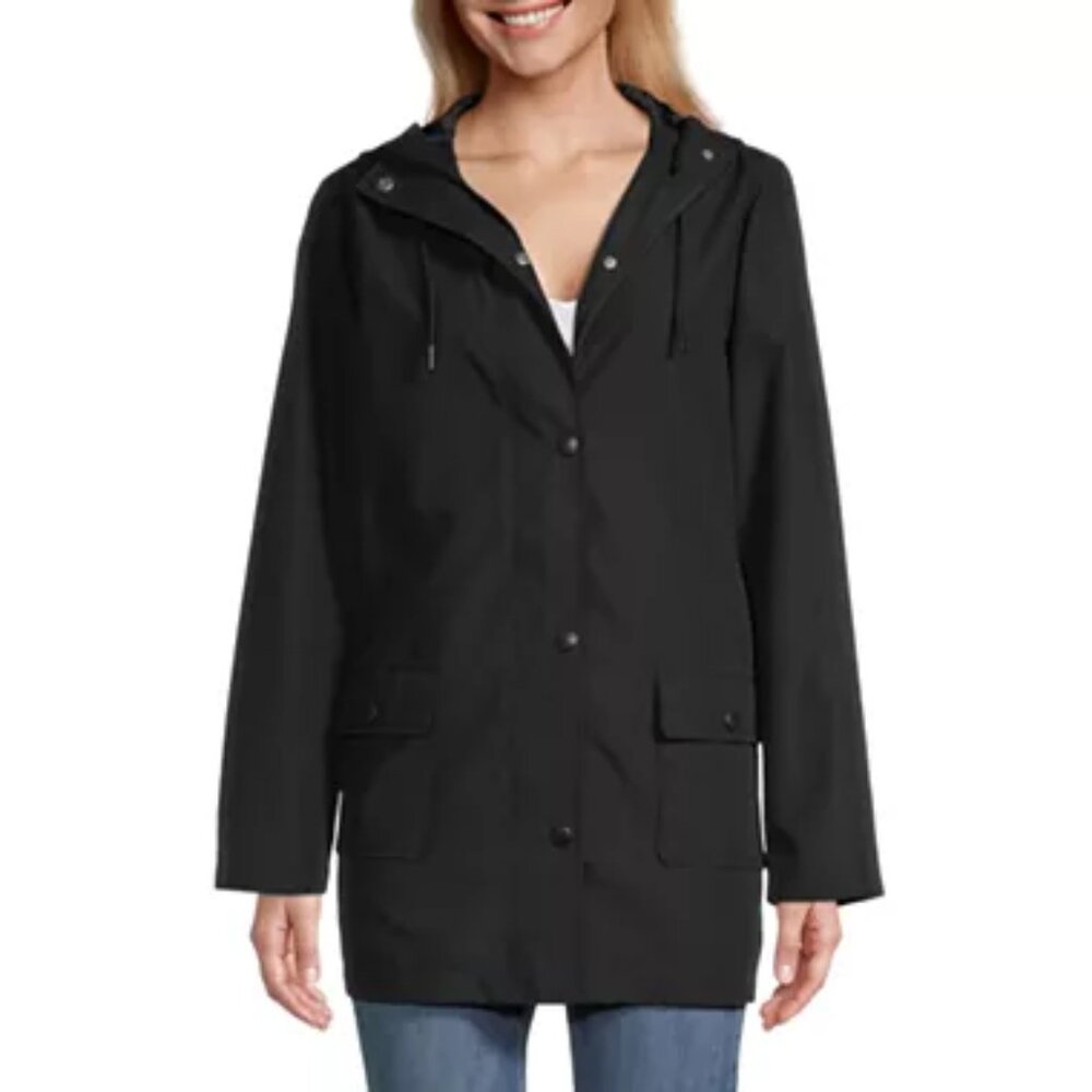 Black St. John's Bay Lightweight Anorak Misses  Hooded Pockets